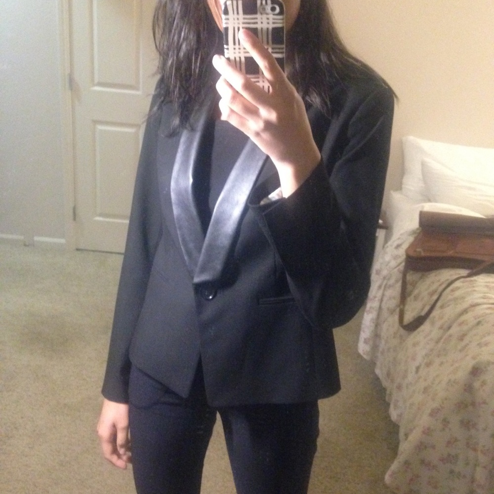 Ann Taylor Petite Faux Leather Tux Suit Jacket